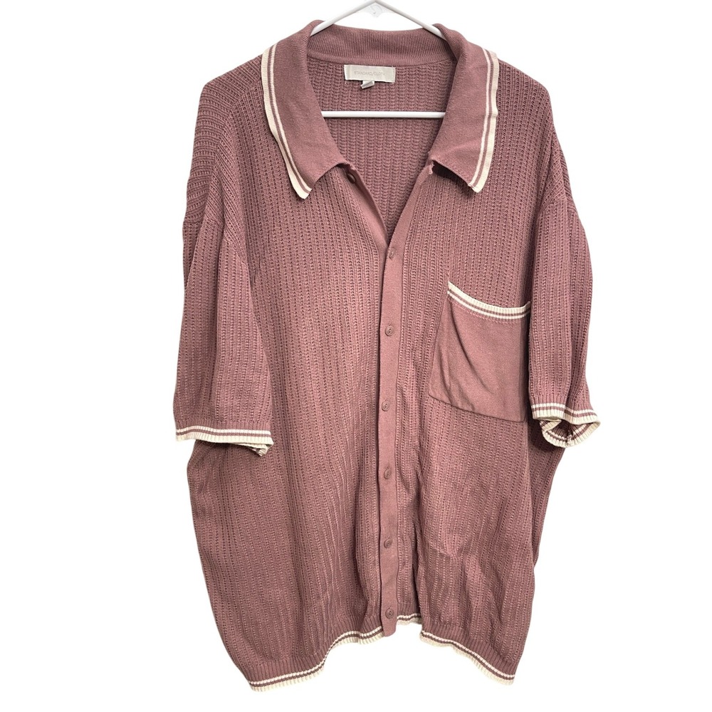 Standard Cloth Waffle Knit Textured Knit Resort Oversized Polo Shirt Pink‎ XL